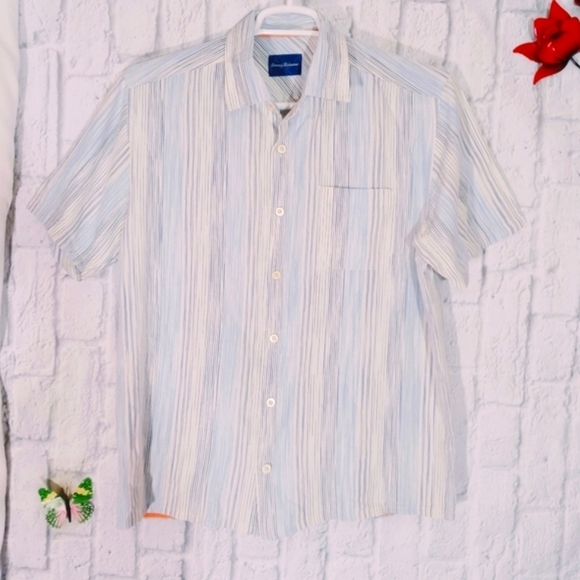 Tommy Bahama Silk Blend Stripes Button Up Short Sleeve Shirt‎ - Picture 5 of 5